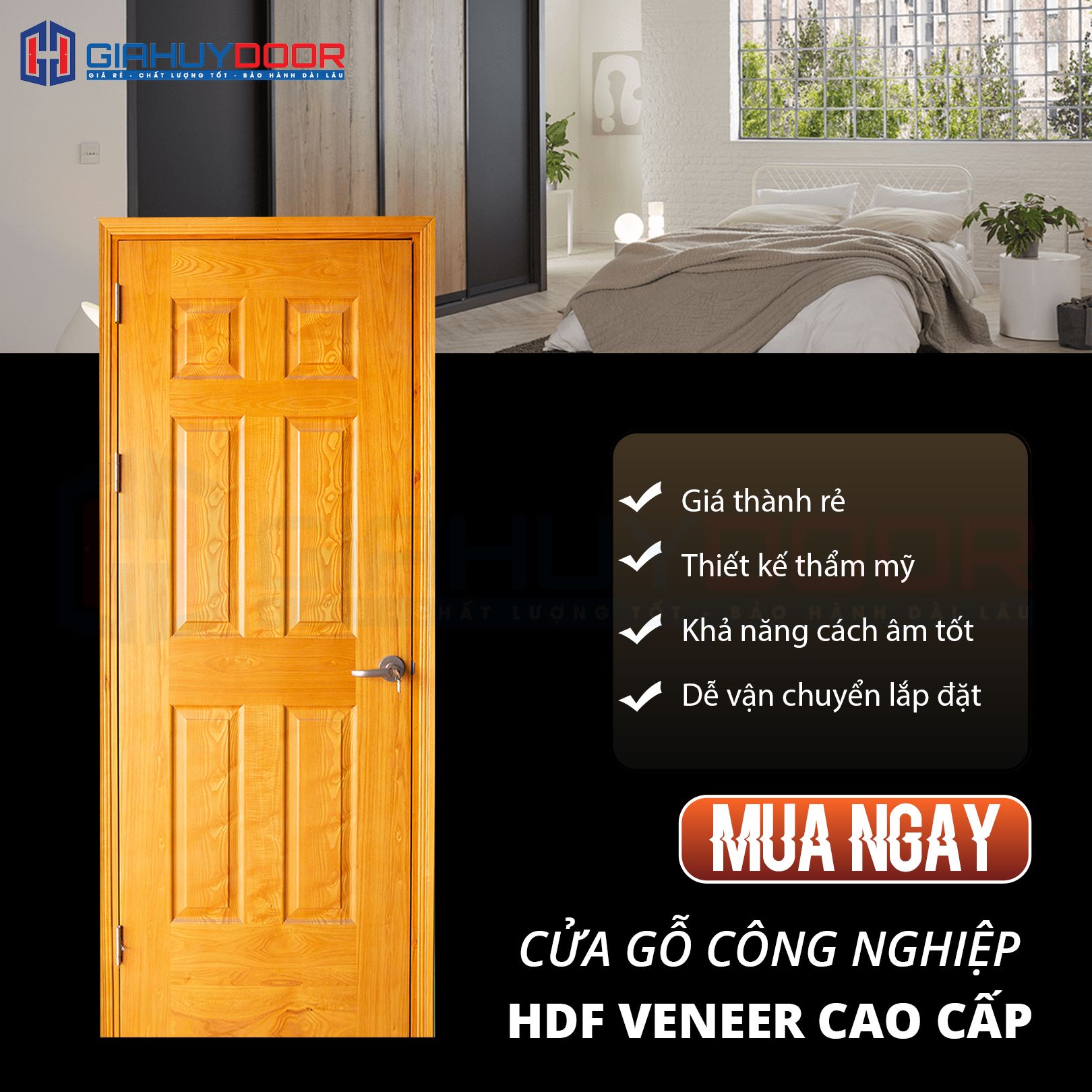 CỬA GỖ CÔNG NGHIỆP HDF GIAHUYDOOR BỀN ĐẸP, GIÁ HỢP LÝ